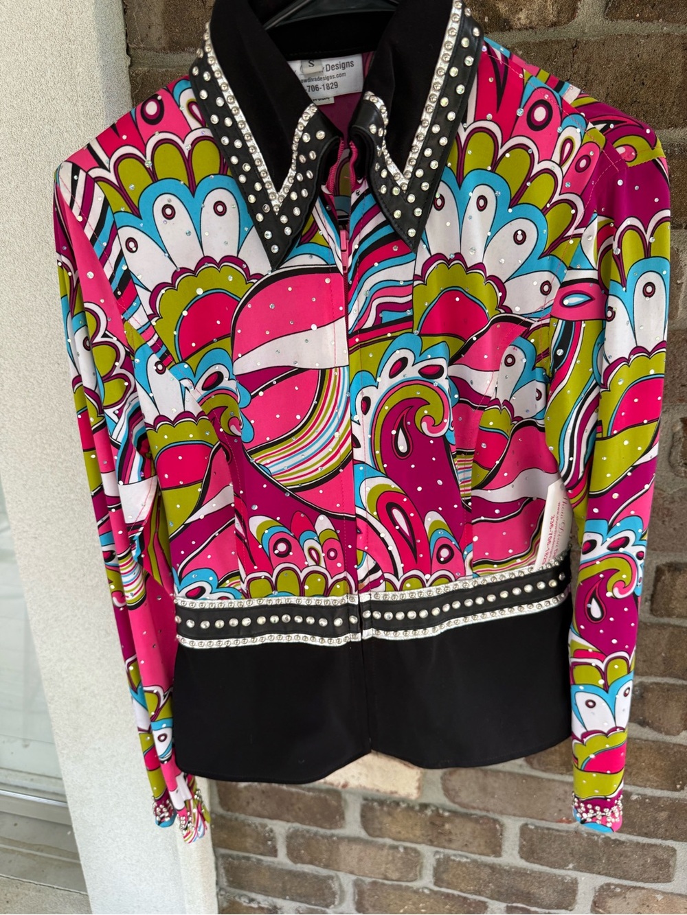 Show Diva Designs Equestrian Pink Multi-Color Gemstone Western Show Shirt